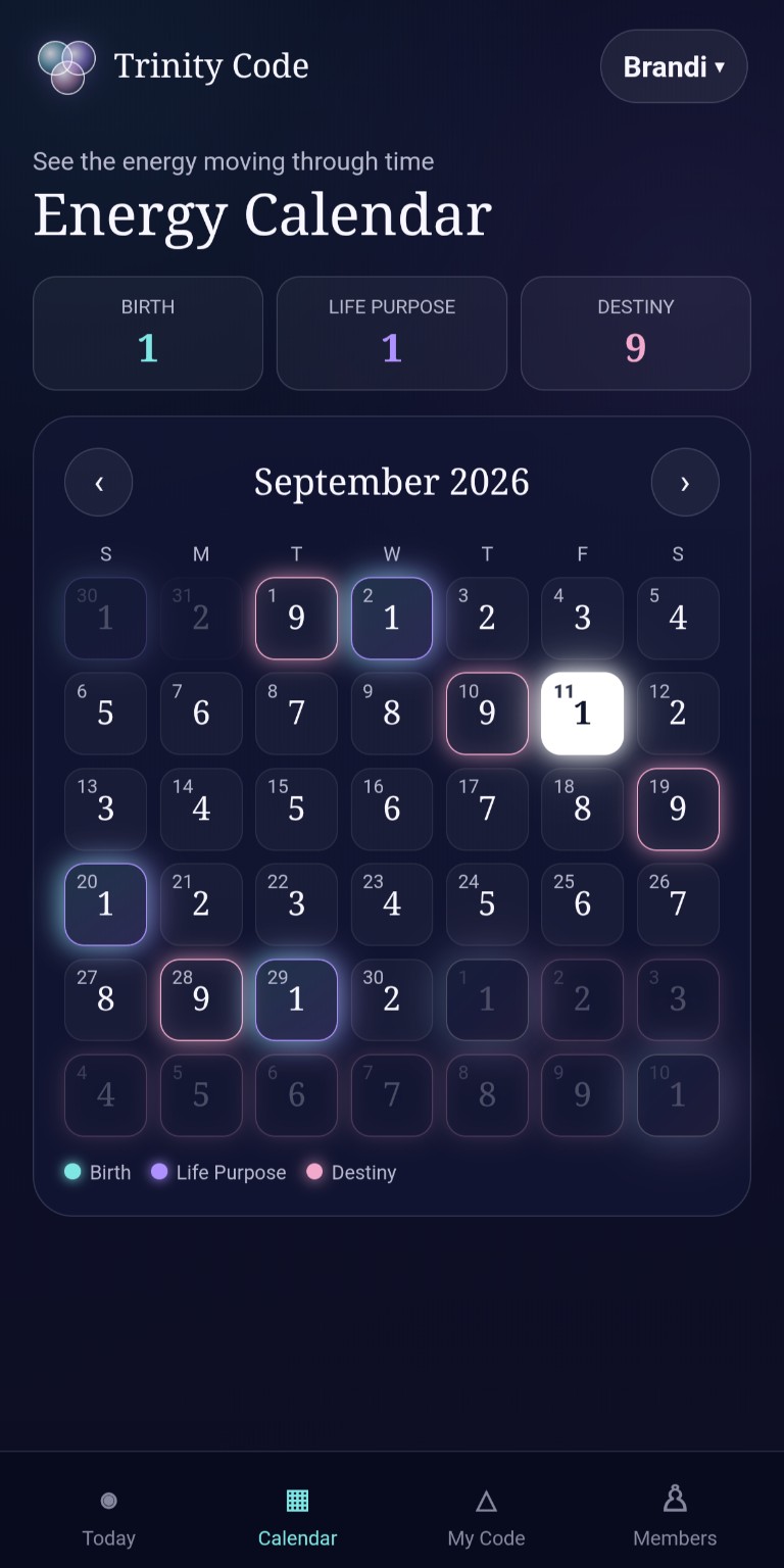 Monthly energy calendar with the current day highlighted