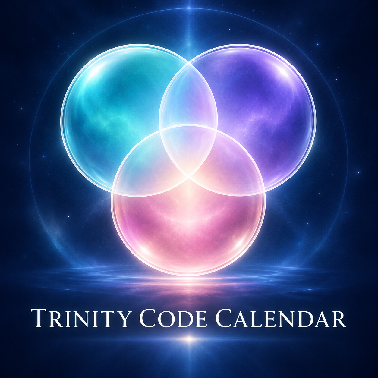 Three pearlescent overlapping circles representing the Trinity Code Calendar